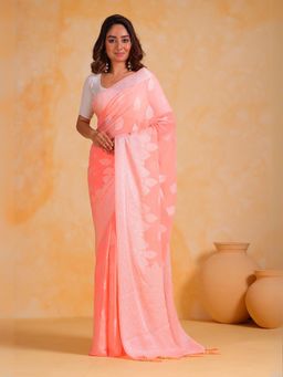 Odette - Peach Georgette Woven Saree with Unstitched Blouse