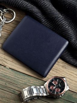 THE LEATHER STORY - Mens Soft Bi Fold Wallet - Navy