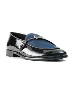 Monkstory - Blue & Black Eclecta Glossy Side Buckle Slip On Loafers