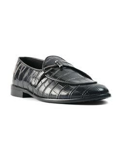 Monkstory - Black Eclecta Croco Side Hook Slip On Loafers