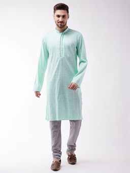 Vastramay - Men Aqua Blue & Grey Cotton Blend Kurta Churidar (Set of 2)