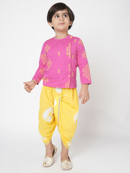 Lil Drama - Khoochi Poochi Boys Pink Embroidered Kurta with Dhoti (Set of 2)