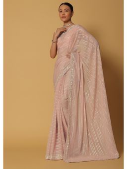 KALKI FASHION - Baby Pink Khadi Saree with Sequin Work Pallu with Unstitched Blouse