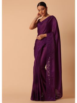 KALKI FASHION - Purple Organza Saree with Lace Border with Unstitched Blouse