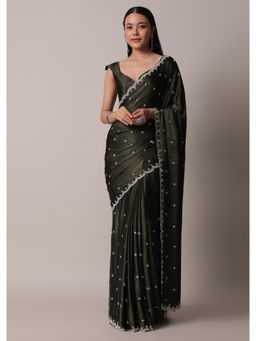 KALKI FASHION - Mehendi Green Saree with Scallop Stone Work Border with Unstitched Blouse