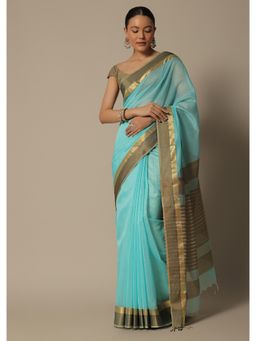 KALKI FASHION - Blue Jute Woven Pallu In Maheshwari Chanderi Silk Saree with Unstitched Blouse