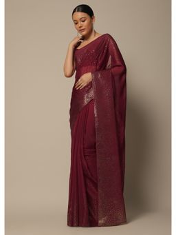 KALKI FASHION - Red Saree In Georgette with Badla Work with Unstitched Blouse