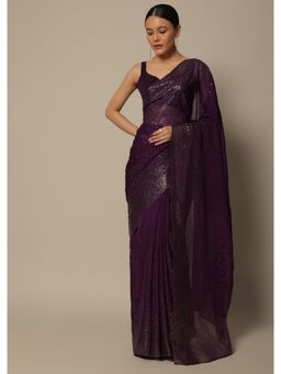 KALKI FASHION - Wine Saree In Georgette with Badla Work with Unstitched Blouse