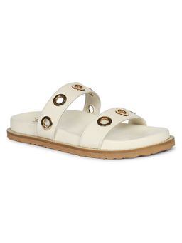 Viviblu - Women Off White Leather Footbed Sandals