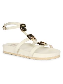 Viviblu - Women Off White Leather Footbed Sandals