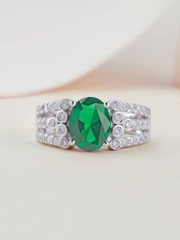 Ornate Jewels 925 Silver 2.5 Carat Oval Green Emerald Cluster Solitaire Ring For Women & Girls