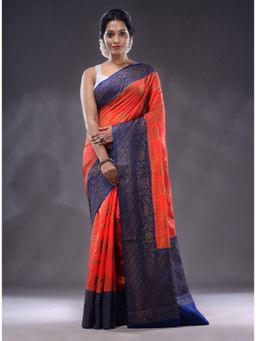 CHARUKRITI - Red Dupion Silk Handwoven Saree With Unstitched Blouse