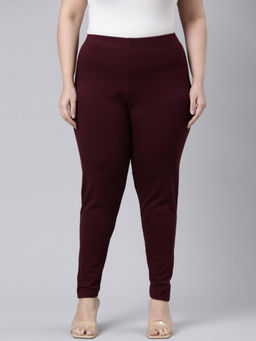 Go Colors - Women Solid Bright Maroon Mid Rise Premium Leggings