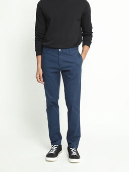 Rare Rabbit - Pesto Dark Blue Stretch Cotton Solid Trouser