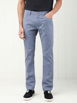 Rare Rabbit - Poke 2 Dusky Blue Stretch Cotton Dobby Trouser