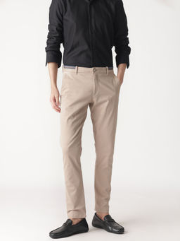 Rare Rabbit - Trellis Primary Beige Stretch Cotton Solid Trouser