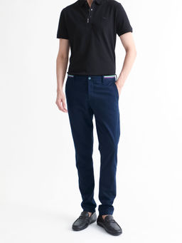 Rare Rabbit - Trellis Primary Navy Stretch Cotton Solid Trouser
