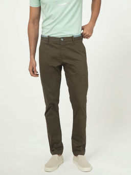 Rare Rabbit - Trellis Primary Olive Stretch Cotton Solid Trouser