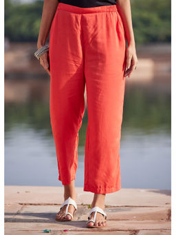 RATAN JAIPUR - Red Regular Viscose Pant