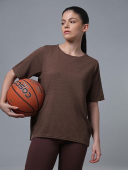 Technosport - Brown Women Relaxed Fit Cubic Melange T-shirt with DOUBLE COOL