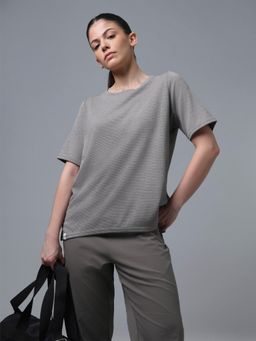 Technosport - Grey Women Relaxed Fit Cubic Melange T-shirt with DOUBLE COOL