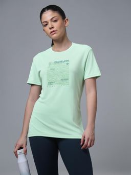 Technosport - Green Women Printed Slim Fit Sports T-shirt with TECHNOCOOL+