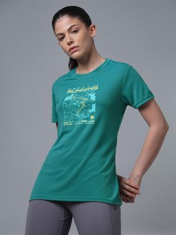 Technosport - Turquoise Women Printed Slim Fit Sports T-shirt with TECHNOCOOL+