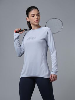 Technosport - Blue Women Printed Slim Fit Sports Tee for Yoga and Fitness with TECHNOCOOL+