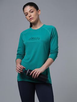 Technosport - Turquoise Women Printed Slim Fit Sports Tee for Yoga and Fitness with TECHNOCOOL+