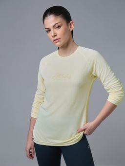 Technosport - Yellow Women Printed Slim Fit Sports Tee for Yoga and Fitness with TECHNOCOOL+