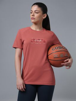 Technosport - Rust Women Printed Regular Fit Sports T-Shirt with Technocool+ Training