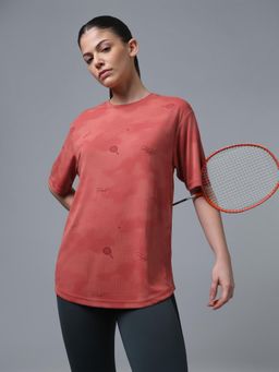 Technosport - Red Women Printed Oversized Sports T-Shirt with Technocool+ Training