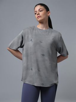 Technosport - Grey Women Printed Oversized Sports T-Shirt with Technocool+ Training