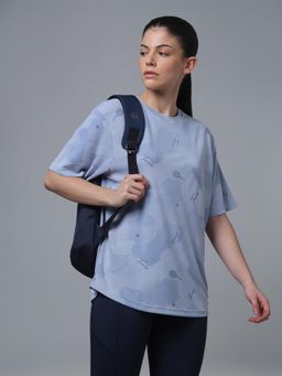 Technosport - Blue Women Printed Oversized Sports T-Shirt with Technocool+ Training