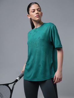 Technosport - Turquoise Women Printed Oversized Sports T-Shirt with Technocool+ Training