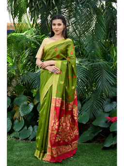 Beatitude - Green Handwoven Tangail Cotton Silk Saree with Unstitched Blouse