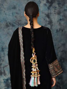 Ruby Raang Studio - Colourful Pastel Hues Threads with Pearls and Black Thread Parandi