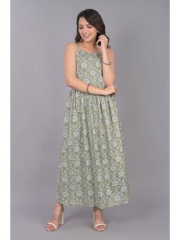 Do Dhaage - Green Cotton Printed Dress with Floral Motifs