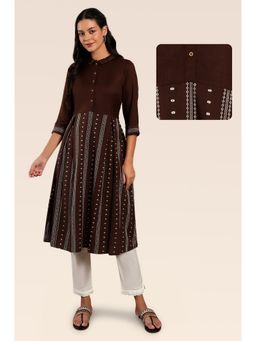 W - Dark Brown Geometric Print Kurta