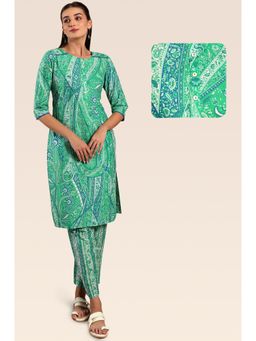 W - Green Print Play Kurta & Straight Pant (Set of 2)