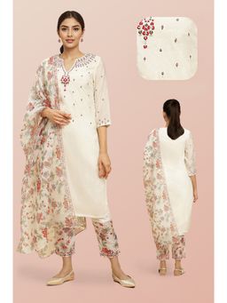 W - Women Green Solid Viscose Kurta With Slim Pant & Dupatta