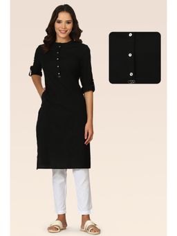 W - Black Mandarin Collar Cotton Blend Straight Kurta