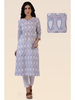 W - Off-White Floral Printed Pure Cotton Straight Kurta