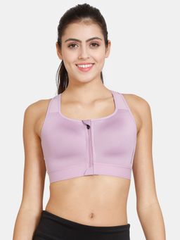 Zivame - Zelocity High Impact Quick Dry Front Opening Sports Bra - Lavender Herb