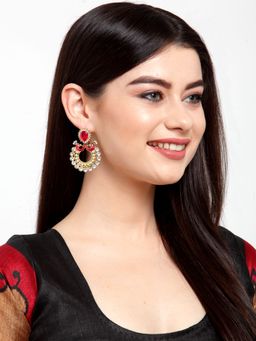 Anika's Creations - Anika's Creation Elegant Peacock Design Meenakari Kundan Studded Earrings