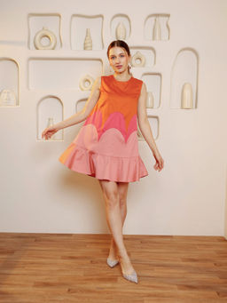 Manvi Daga - Latest Women Sleeveless Candy Tiered Orange Mini Dress