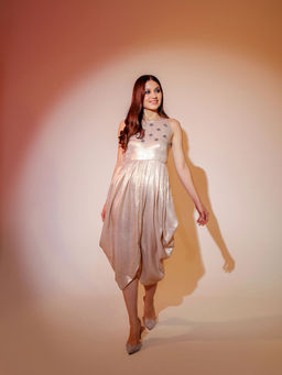 Manvi Daga - Women Largest Champagne Cowl Beige Midi Dress