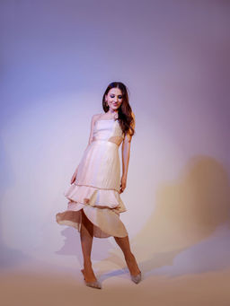 Manvi Daga - Women Latest Pastel Sherbet Strappy Beige Midi Dress