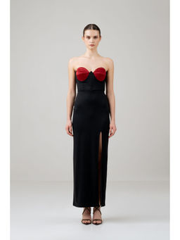 SOTBELLA - Black Love Bustier Corset Front Slit Dress