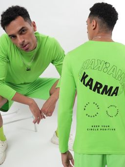 Bewakoof - Men's Green Karma Circle Typography T-shirt